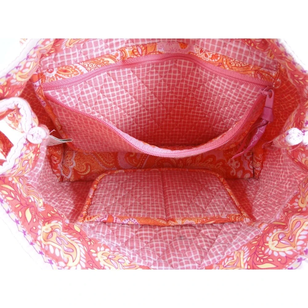 Vera Bradley Sherbert Paisley Quilted Cotton Tote Bag Orange Pink Yellow - Picture 2 of 8